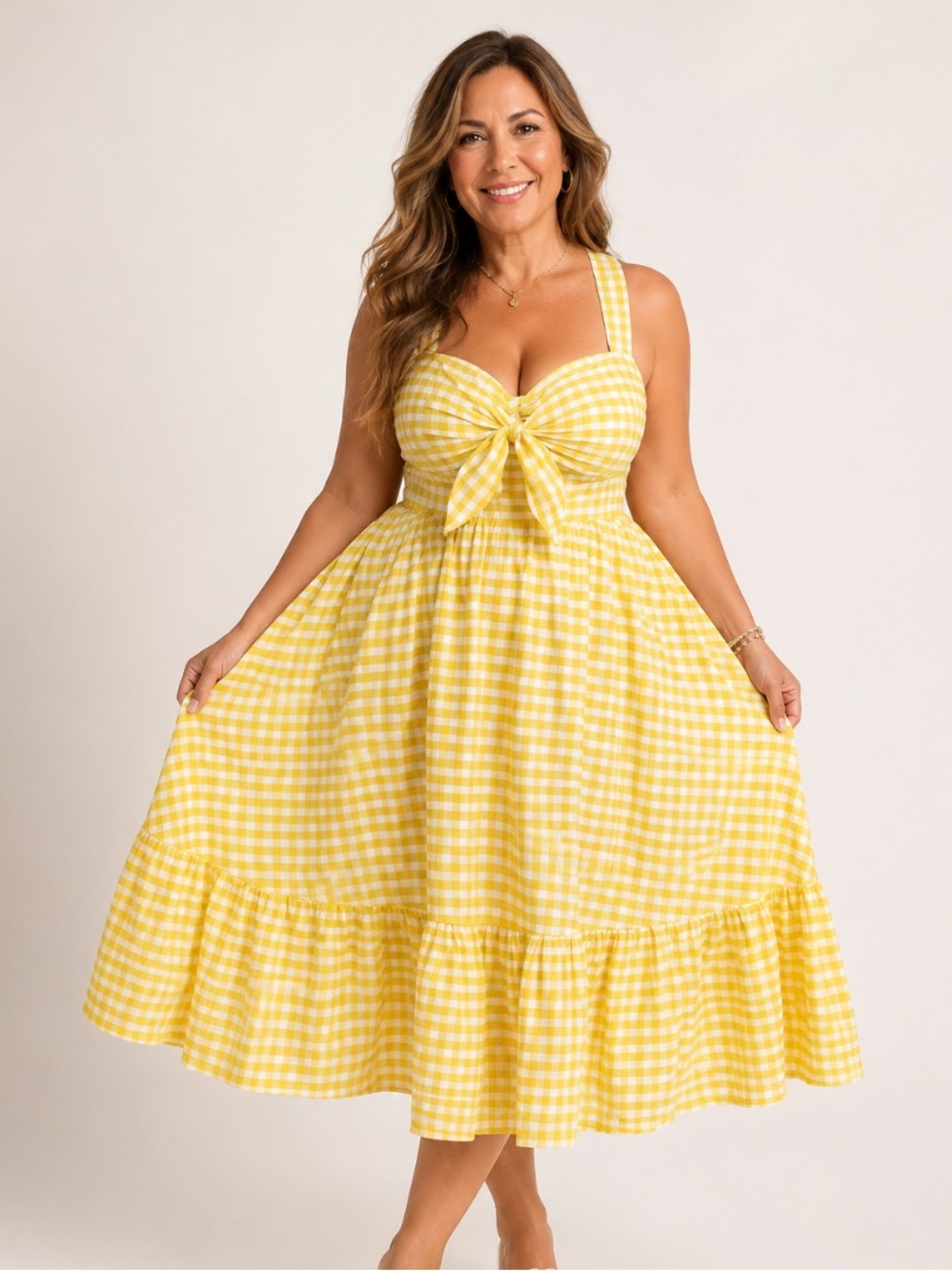 Retro vibes Yellow Gingham Tie-Front Sundress